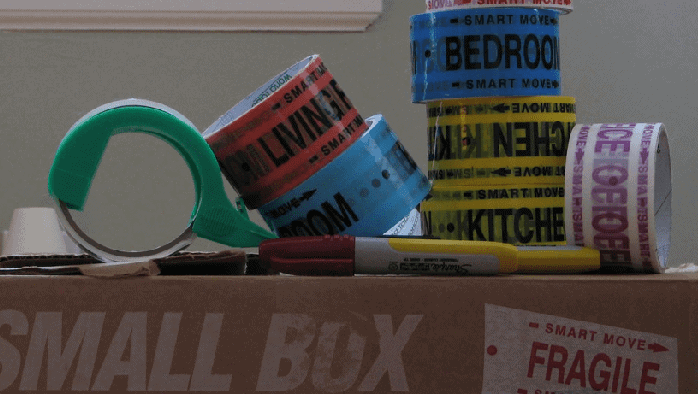 Colour-coded labels for moving home